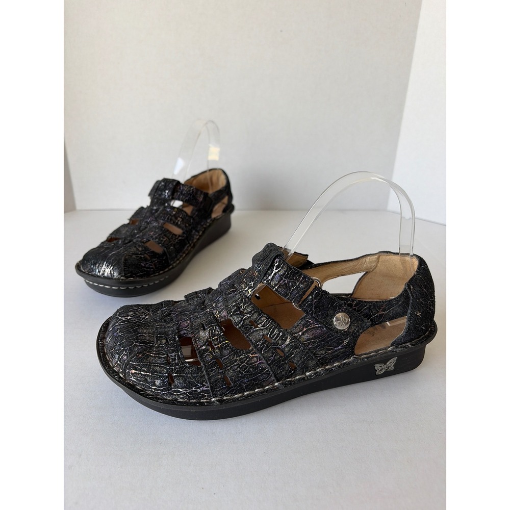 Alegria by PG Lite Black Iridescent Metallic Fisherman Sandals EU37=US7/7.5
